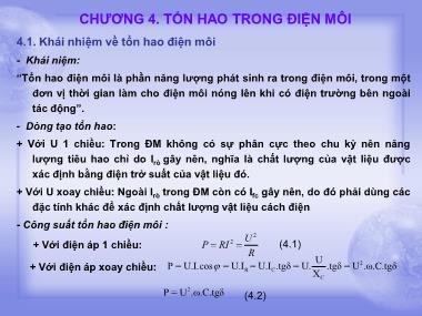 Bài giảng Vật liệu kỹ thuật Điện - Chương 4: Tổn hao trong điện môi