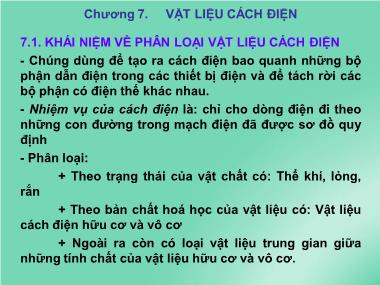 Bài giảng Vật liệu kỹ thuật Điện - Chương 7: Vật liệu cách điện