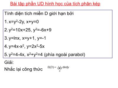 Bài tập phần Ứng dụng hình học của tích phân kép