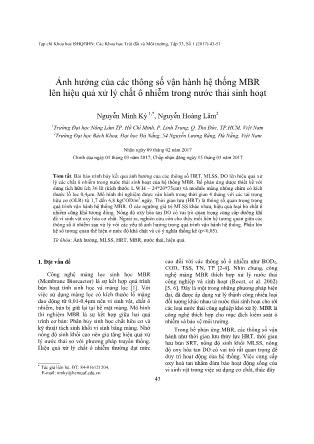 Giáo trình Ảnh hưởng của các thông số vận hành hệ thống MBR lên hiệu quả xử lý chất ô nhiễm trong nước thải sinh hoạt - Nguyễn Minh Kỳ