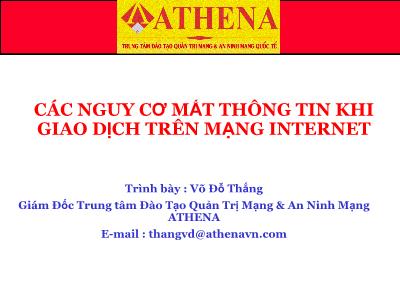 Giáo trình Các nguy cơ mất thông tin khi giao dịch trên mạng internet - Võ Đỗ Thắng