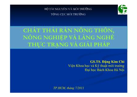 Giáo trình Chất thải rắn nông thôn, nông nghiệp và làng nghề thực trạng và giải pháp - Đặng Kim Chi