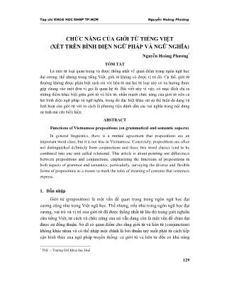 Giáo trình Chức năng của giới từ tiếng việt (Xét trên bình diện ngữ pháp và ngữ nghĩa) - Nguyễn Hoàng Phương