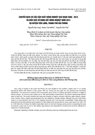 Giáo trình Chuyển dịch cơ cấu sản xuất nông nghiệp giai đoạn 2008-2013 và hiệu quả sử dụng đất nông nghiệp năm 2013 tại huyện Tiên Lãng, thành phố Hải Phòng