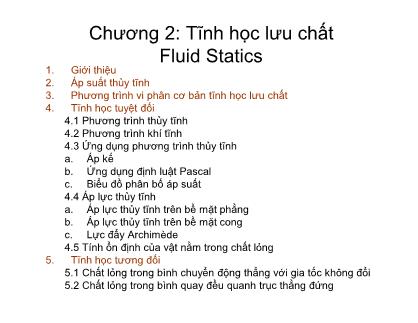 Giáo trình Cơ lưu chất - Chương 2: Tĩnh học lưu chất