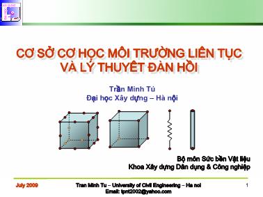 Giáo trình Cơ sở cơ học môi trường liên tục và lý thuyết đàn hồi -Trần Minh Tú