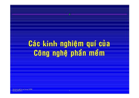 Giáo trình Công nghệ phần mềm - Bài 1: Các kinh nghiệm quý của Công nghệ Phần mềm