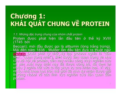 Giáo trình Công nghệ Protein - Chương 1: Khái quát chung về Protein