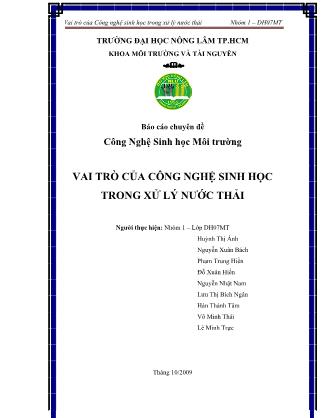 Giáo trình Công nghệ Sinh học Môi trường-Vai trò của Công nghệ sinh học trong xử lý nước thải - Huỳnh Thị Ánh