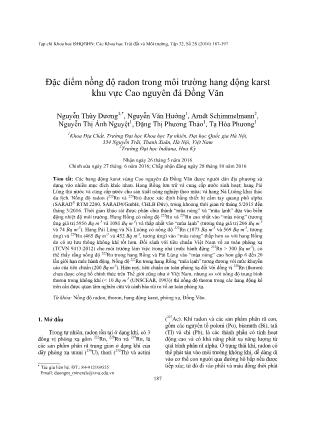 Giáo trình Đặc điểm nồng độ radon trong môi trường hang động karst khu vực Cao nguyên đá Đồng Văn