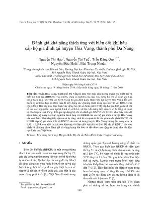 Giáo trình Đánh giá khả năng thích ứng với biến đổi khí hậu cấp hộ gia đình tại huyện Hòa Vang, thành phố Đà Nẵng - Nguyễn Thị Hảo