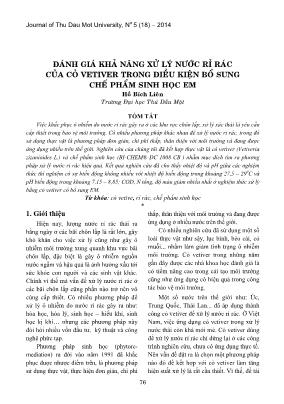 Giáo trình Đánh giá khả năng xử lý nước rỉ rác của cỏ Vetiver trong điều kiện bổ sung chế phẩm sinh học em - Hồ Bích Liên