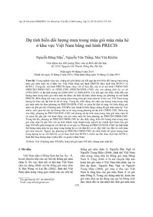 Giáo trình Dự tính biến đổi lượng mưa trong mùa gió mùa mùa hè ở khu vực Việt Nam bằng mô hình PRECIS - Nguyễn Đăng Mậu