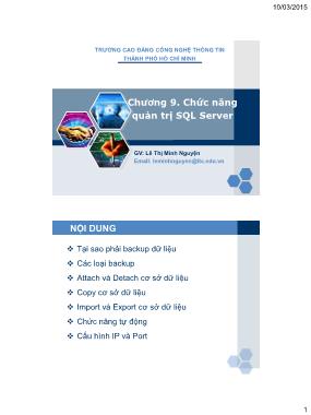 Giáo trình Hệ quản trị cơ sở dữ liệu SQL server - Chương 9: Chức năng quản trị SQL server - Lê Thị Minh Nguyện