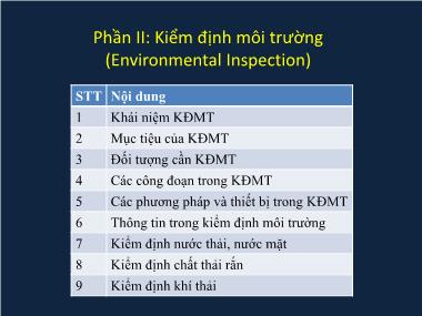 Giáo trình Kiểm định môi trường - Phần 2: Kiểm định môi trường