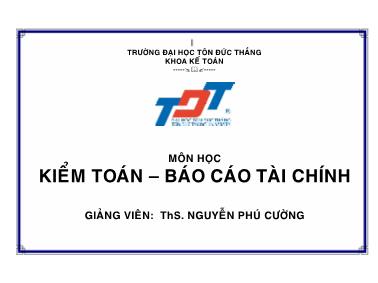 Giáo trình Kiểm toán - Chương 1: Kiểm toán tiền - Nguyễn Phú Cường