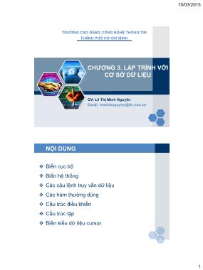 Giáo trình Lập trình Cơ sở dữ liệu - Chương 3: Lập trình với Cơ sở dữ liệu - Lê Thị Minh Nguyện