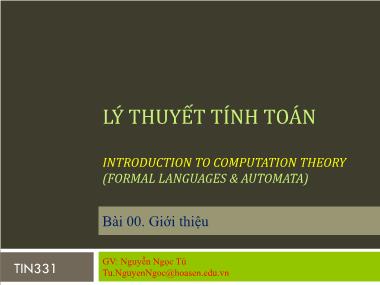 Giáo trình Lý thuyết tính toán - Bài 0: Giới thiệu - Nguyễn Ngọc Tú