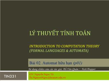 Giáo trình Lý thuyết tính toán - Bài 2: Automat hữu hạn - Nguyễn Ngọc Tú