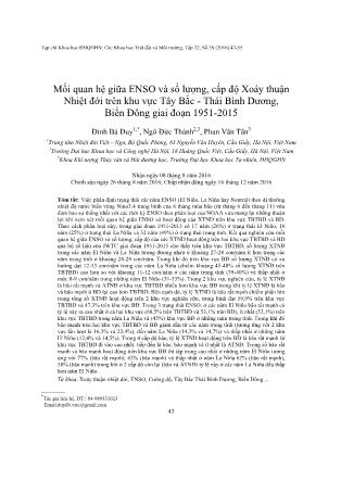 Giáo trình Mối quan hệ giữa ENSO và số lượng, cấp độ Xoáy thuận Nhiệt đới trên khu vực Tây Bắc-Thái Bình Dương, Biển Đông giai đoạn 1951-2015