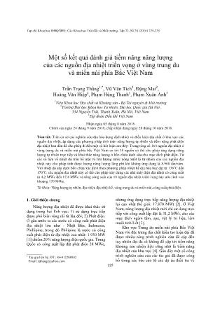 Giáo trình Một số kết quả đánh giá tiềm năng năng lượng của các nguồn địa nhiệt triển vọng ở vùng trung du và miền núi phía Bắc Việt Nam - Trần Trọng Thắng