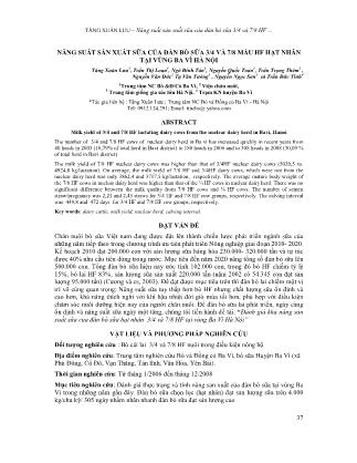 Giáo trình Năng suất sản xuất sữa của đàn bò sữa 3/4 và 7/8 máu hf hạt nhân tại vùng Ba Vì Hà Nội