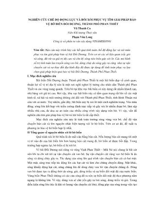 Giáo trình Nghiên cứu chế độ động lực và bồi xói phục vụ tìm giải pháp bảo vệ bờ biển Đồi Dương, thành phố Phan Thiết - Vũ Thanh Ca