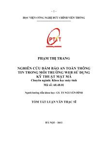 Giáo trình Nghiên cứu đảm bảo an toàn thông tin trong môi trường web sử dụng kỹ thuật mật mã - Phạm Thị Trang