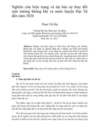 Giáo trình Nghiên cứu hiện trạng và dự báo sự thay đổi môi trường không khí và nước huyện Đại Từ đến năm 2020 - Phạm Tất Đạt