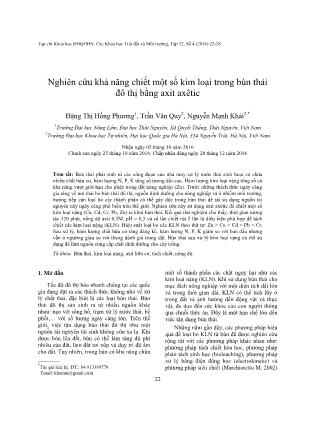 Giáo trình Nghiên cứu khả năng chiết một số kim loại trong bùn thải đô thị bằng axit axêtic - Đặng Thị Hồng Nhung