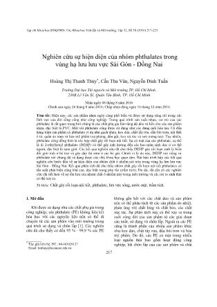 Giáo trình Nghiên cứu sự hiện diện của nhóm phthalates trong vùng hạ lưu lưu vực Sài Gòn-Đồng Nai Hoàng Thị Thanh Thủ