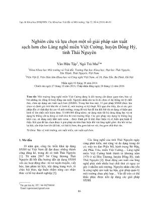 Giáo trình Nghiên cứu và lựa chọn một số giải pháp sản xuất sạch hơn cho Làng nghề miến Việt Cường, huyện Đồng Hỷ, tỉnh Thái Nguyên