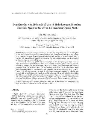 Giáo trình Nghiên cứu, xác định một số yếu tố dinh dưỡng môi trường nước nơi Ngán cư trú ở ven bờ biển tỉnh Quảng Ninh- Trần Thị Thu Trang