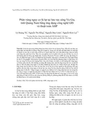 Giáo trình Phân vùng nguy cơ lũ lụt tại lưu vực sông Vu Gia, tỉnh Quảng Nam bằng ứng dụng công nghệ GIS và thuật toán AHP - Lê Hoàng Tú