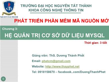 Giáo trình Phát triển phần mềm mã nguồn mở - Chương 3: Hệ quản trị cơ sở dữ liệu Mysql - Dương Thành Phết