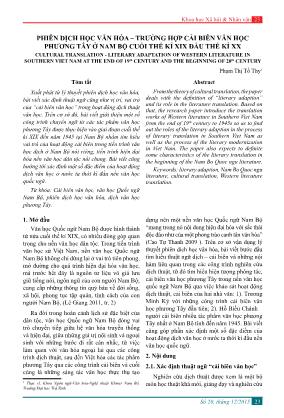 Giáo trình Phiên dịch học văn hóa-Trường hợp cải biên văn học phương tây ở nam bộ cuối thế kỉ XIX đầu thế kỉ XX