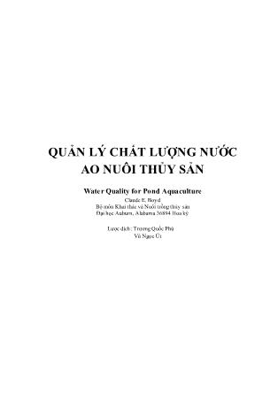 Giáo trình Quản lý chất lượng nước ao nuôi thủy sản