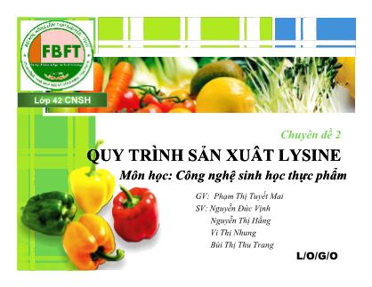 Giáo trình Quy trình sản xuất Lysine - Phạm Thị Tuyết Mai