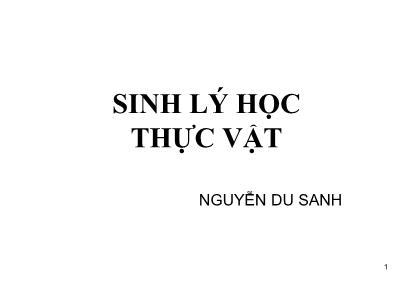 Giáo trình Sinh lý học Thực vật - Nguyễn Du Sanh