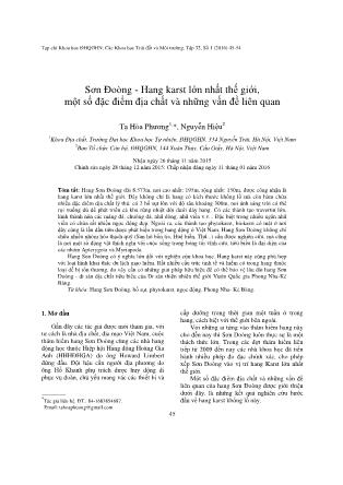 Giáo trình Sơn Đoòng - Hang karst lớn nhất thế giới, một số đặc điểm địa chất và những vấn đề liên quan - Tạ Hòa Phương