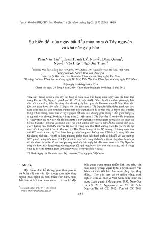 Giáo trình Sự biến đổi của ngày bắt đầu mùa mưa ở Tây nguyên và khả năng dự báo - Phan Văn Tân