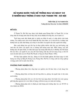 Giáo trình Sử dụng nước thải để trồng rau và nguy cơ ô nhiễm rau trồng ở khu vực Thanh Trì-Hà Nội