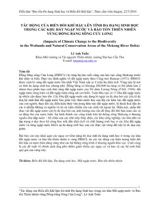 Giáo trình Tác động của biến đổi khí hậu lên tính đa dạng sinh học trong các khu đất ngập nước và bảo tồn thiên nhiên vùng đồng bằng sông Cửu Long