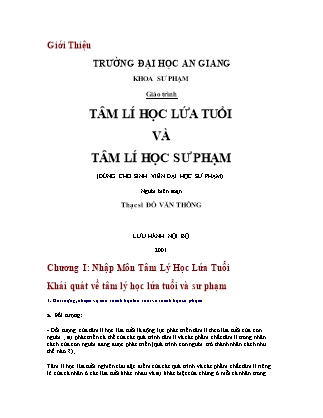 Giáo trình Tâm lý học Lứa tuổi và Tâm Lý học sư phạm