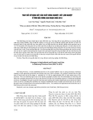 Giáo trình Thay đổi sử dụng đất sản xuất nông nghiệp, đất lâm nghiệp ở tỉnh đắc nông giai đoạn 2000-2012 - Lưu Văn Năng