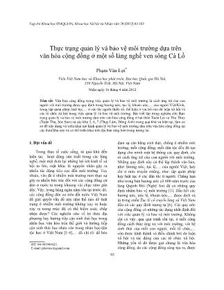 Giáo trình Thực trạng quản lý và bảo vệ môi trường dựa trên văn hóa cộng đồng ở một số làng nghề ven sông Cà Lồ - Phạm Văn Lợi