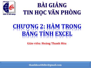 Giáo trình Tin học đại cương - Chương 2: Hàm trong bảng tính Excel - Hoàng Thanh Hòa