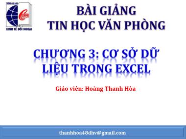 Giáo trình Tin học đại cương - Chương 3: Cơ sở dữ liệu trong Excel - Hoàng Thanh Hòa