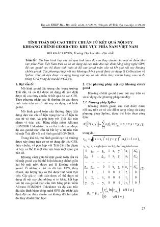 Giáo trình Tính toán độ cao thủy chuẩn từ kết quả nội suy khoảng chênh GEOID cho khu vực phía nam Việt Nam - Bùi Khắc Luyện