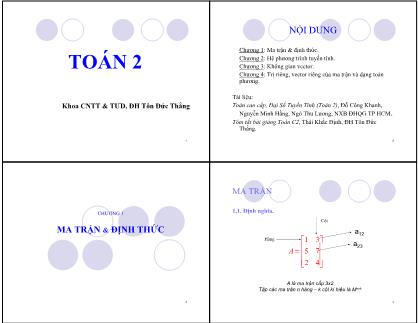 Giáo trình Toán 2 - Chương 1: Ma trận và định thức